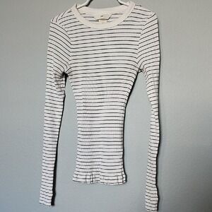 H&M Black and White Stripe Ribbed Long Sleeve Fitted Slim Fit Top XS